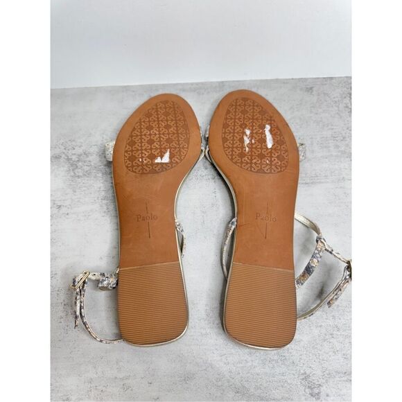Linea Paolo Sandals Size 8.5 Leather in Gold Snakeskin Print Strappy Flat Sandal - Picture 6 of 7